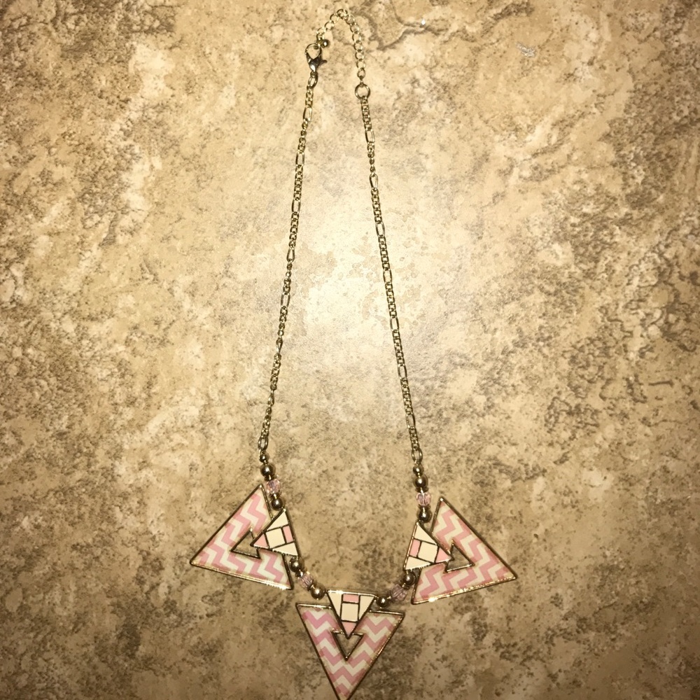 Pink distressed triangle necklace