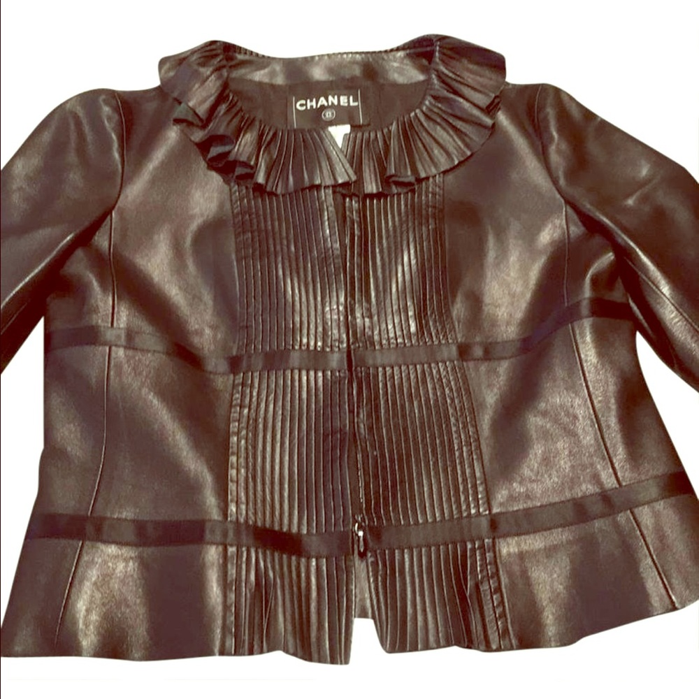 Chanel Ruffle Ribbon Leather Jacket - Picture 2 of 8