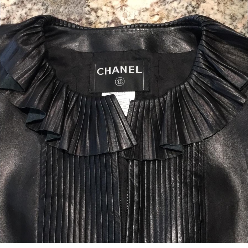 Chanel Ruffle Ribbon Leather Jacket