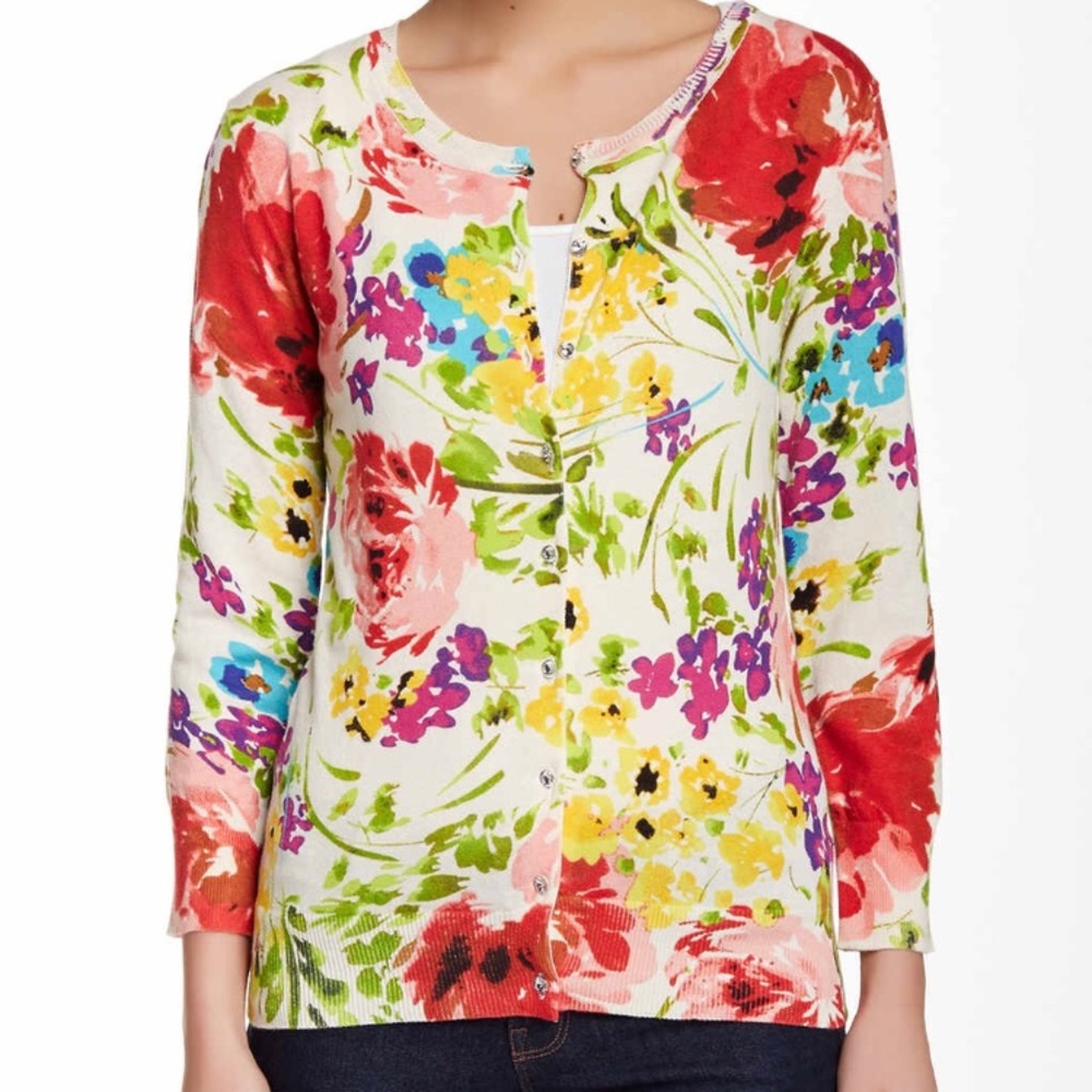 Gently Used Floral and Striped Cardigan