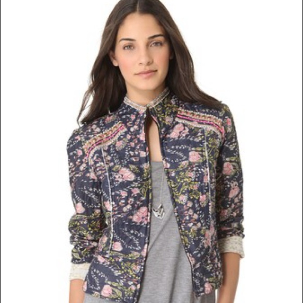 Free People Floral Moto Jacket