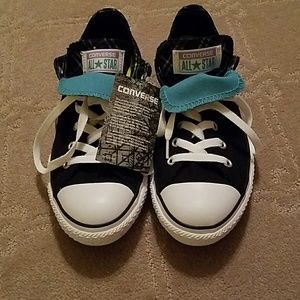 NWT Black and Aqua Converse double tongue Textile