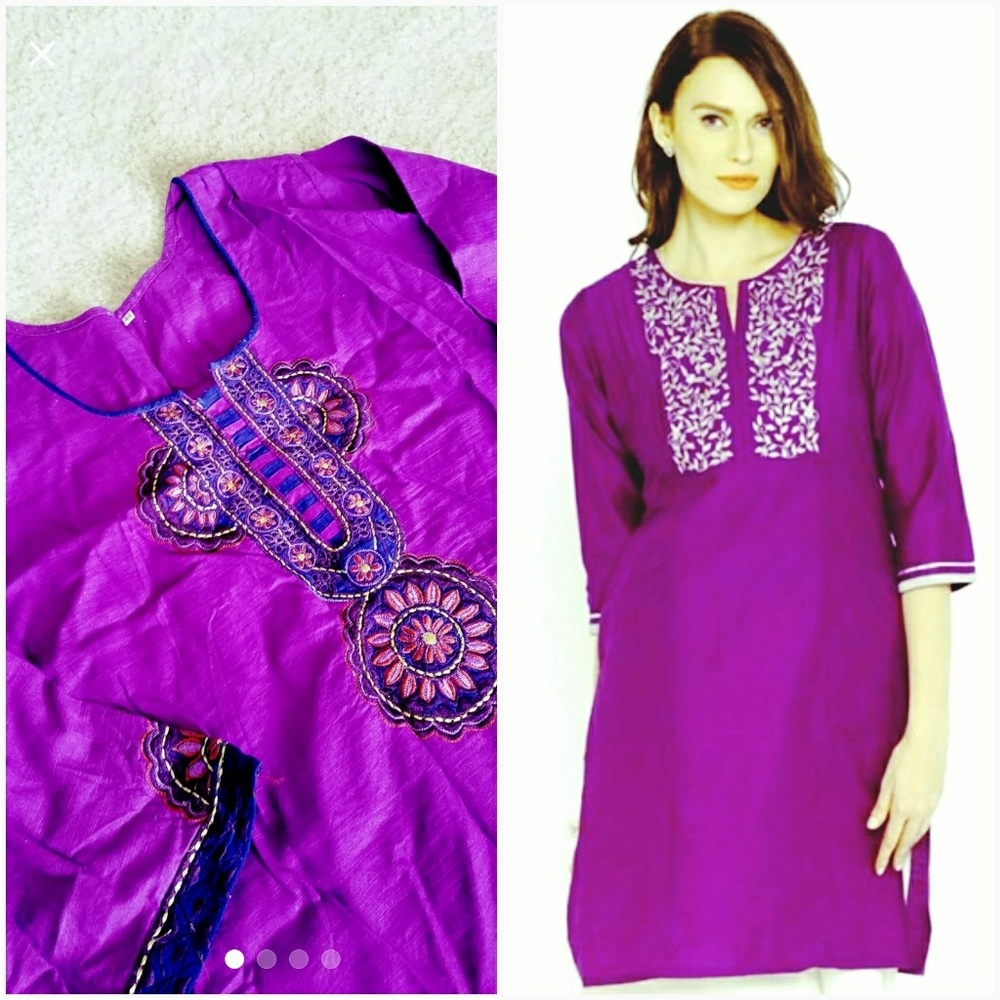 Embroidered cotton kurti tunic top beach coverup