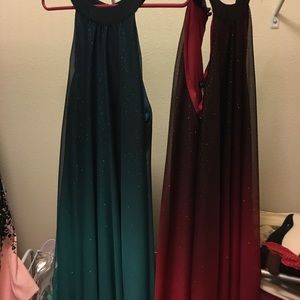 VENUS shimmering hi lo dresses in red and green