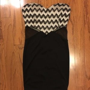 Black strapless mini dress
