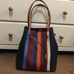 Tory Burch Bucket Drawstring Stripe Handbag