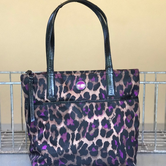 coach purple leopard purse