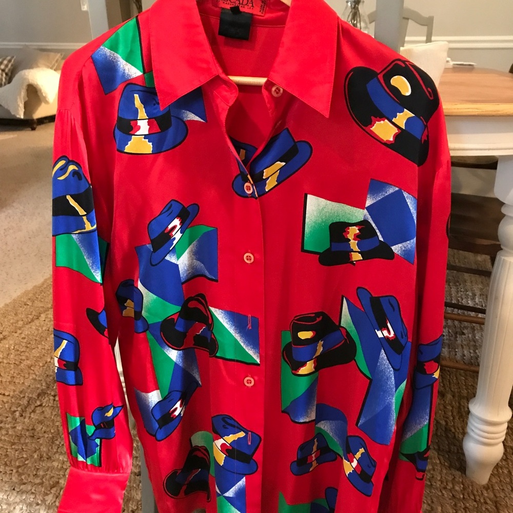 VINTAGE/RETRO Escada sz40 M/L Red 100% Silk Top
