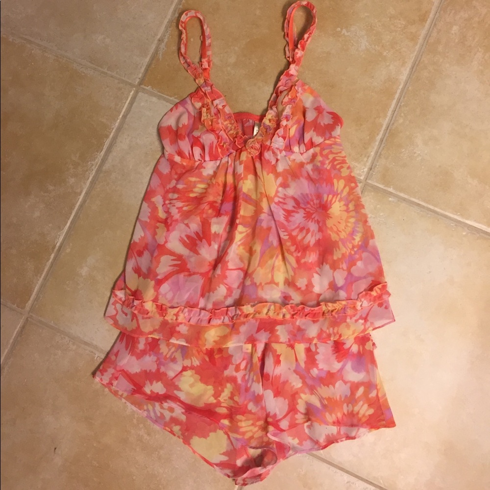 Pink sheer two piece lingerie/pajama set