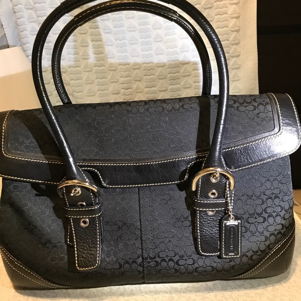 Authentic Coach Monogram Black Buckle Satchel