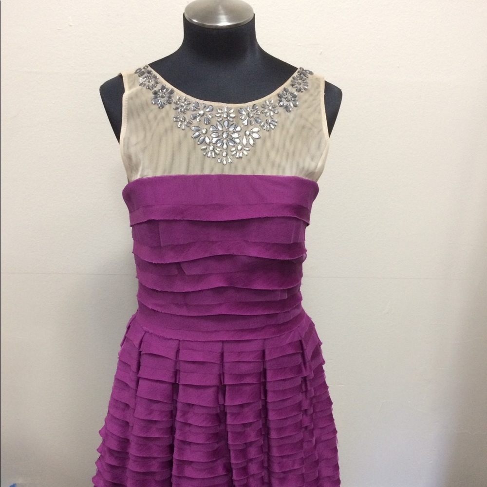 BCBG sleeveless plum dress W/embellished neckline