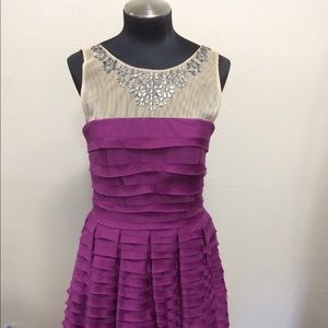 BCBG sleeveless plum dress W/embellished neckline