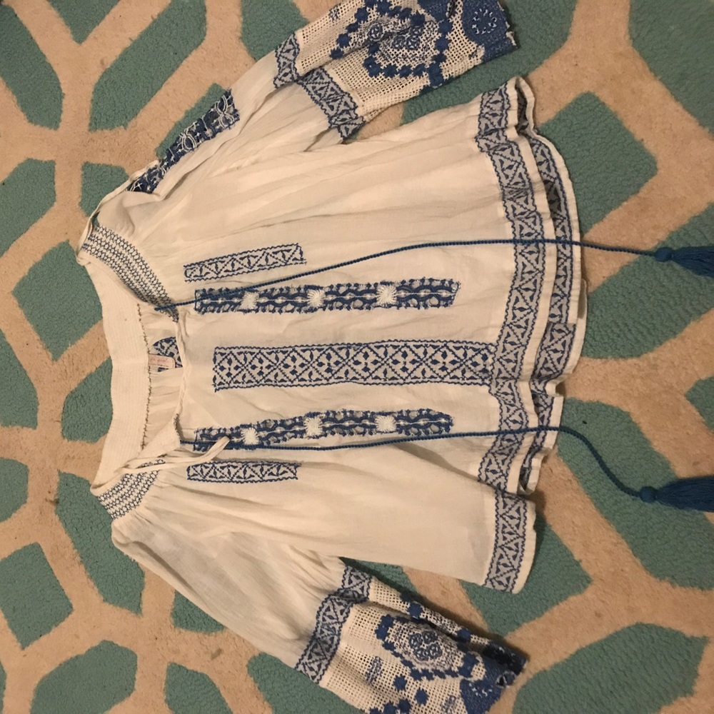Free people bell sleeve crochet shirt
