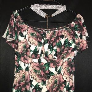 Floral Blouse with White Choker