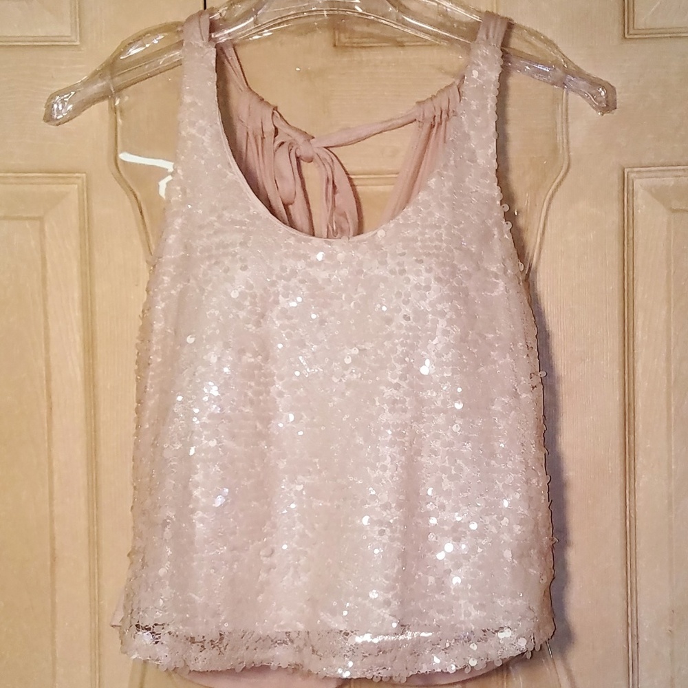 VINTAGE Ivory/Cream Sequin Lined Top sz Med (326)