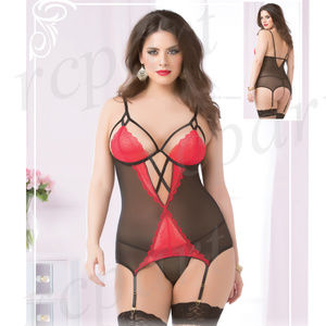 Lace cami thong set one size plus red black 10597X