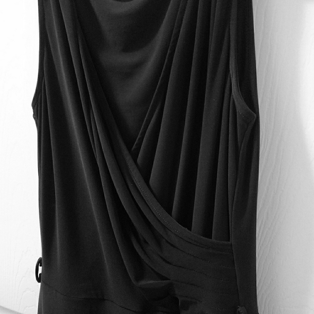 Navy faux wrap dress.