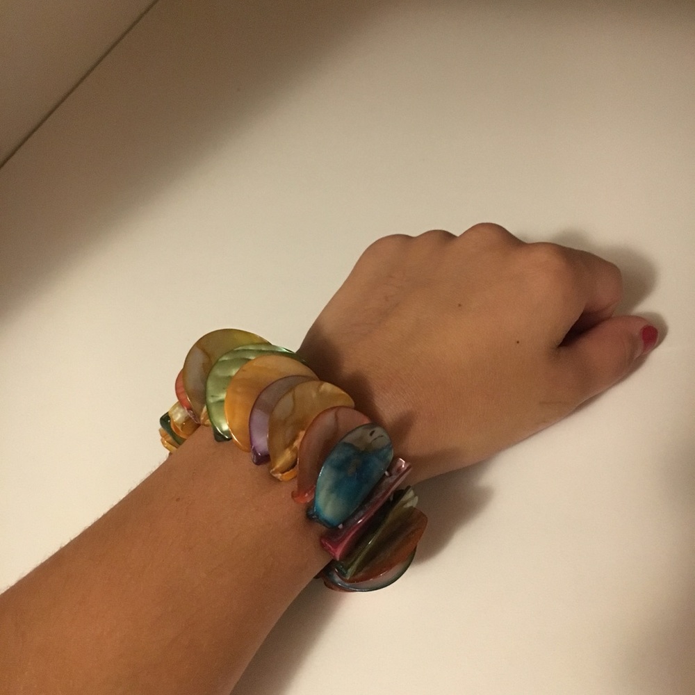 Layered, rainbow shell bracelet