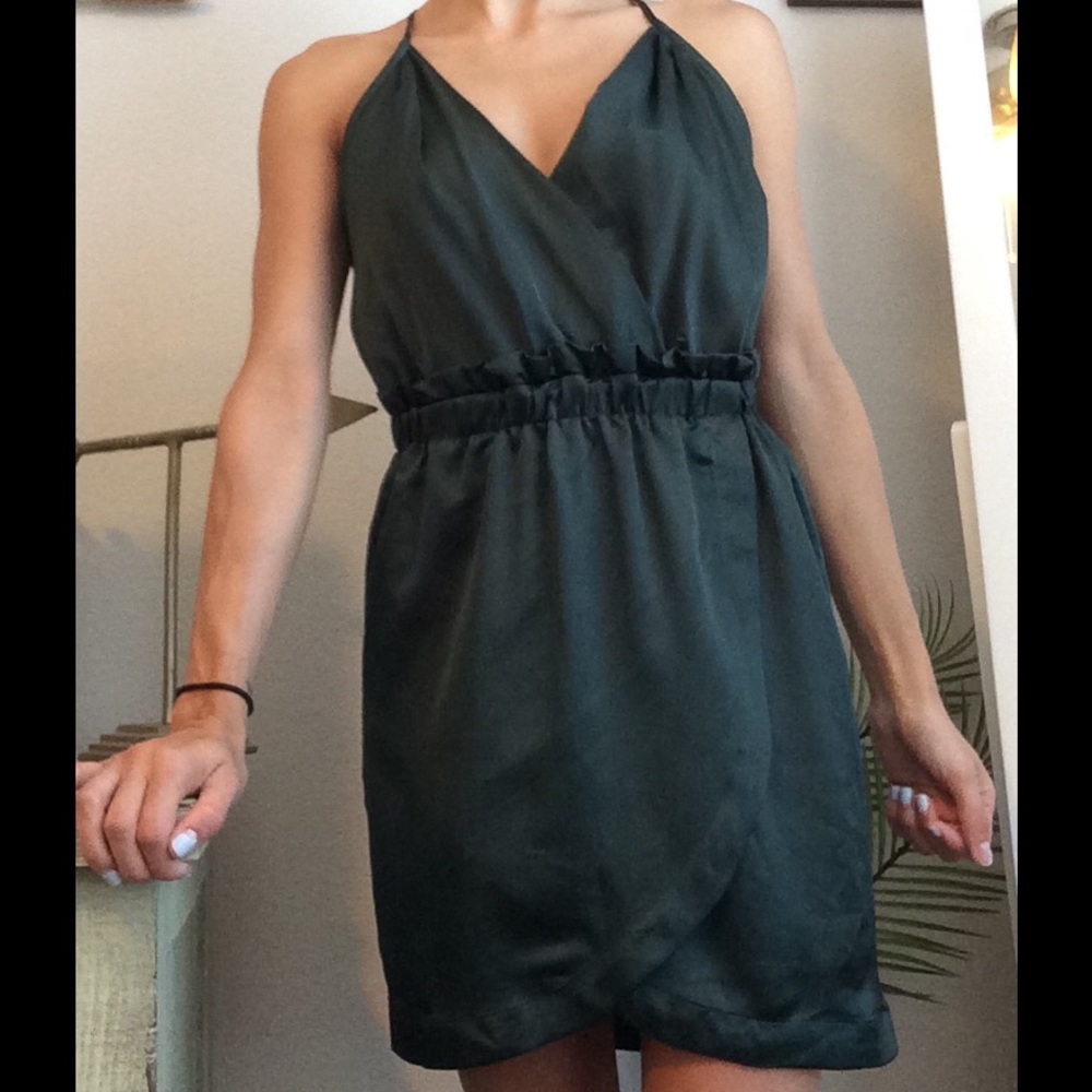 Silky Forest Green Open Back Dress