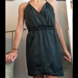 Silky Forest Green Open Back Dress