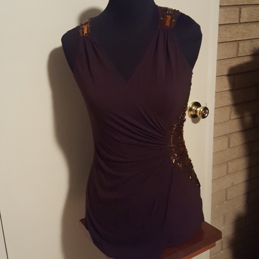 Nwt  Cache beaded draped gathered top sz small