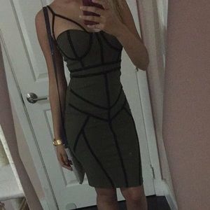 Olive green and black outlined tight dress