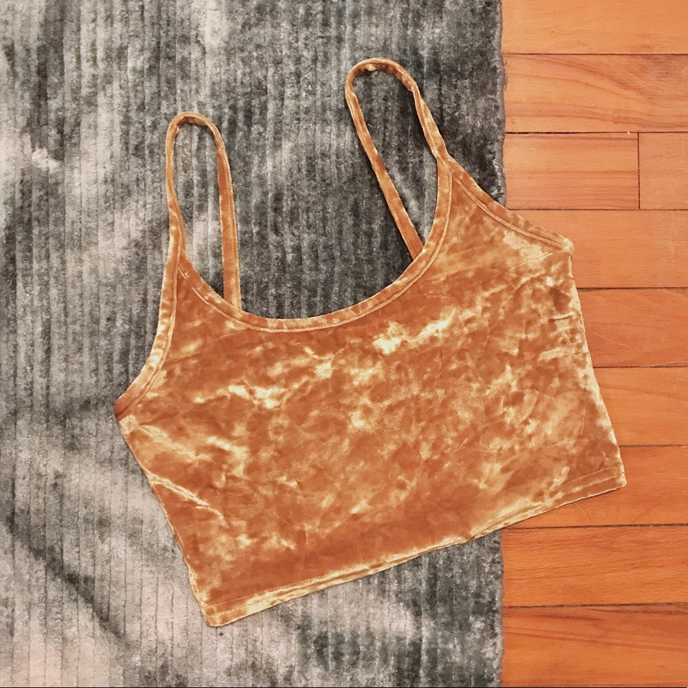 NWOT TOPSHOP yellow crushed velvet crop top