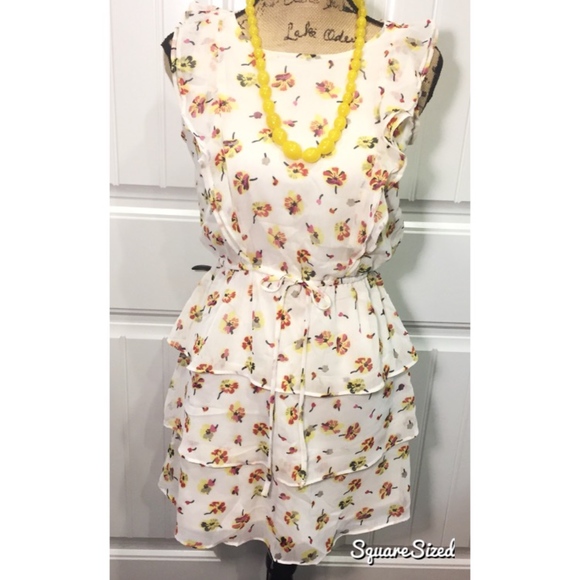 Xhilaration Dresses & Skirts - Xhilaration Ivory Floral Ruffle Dress NWT