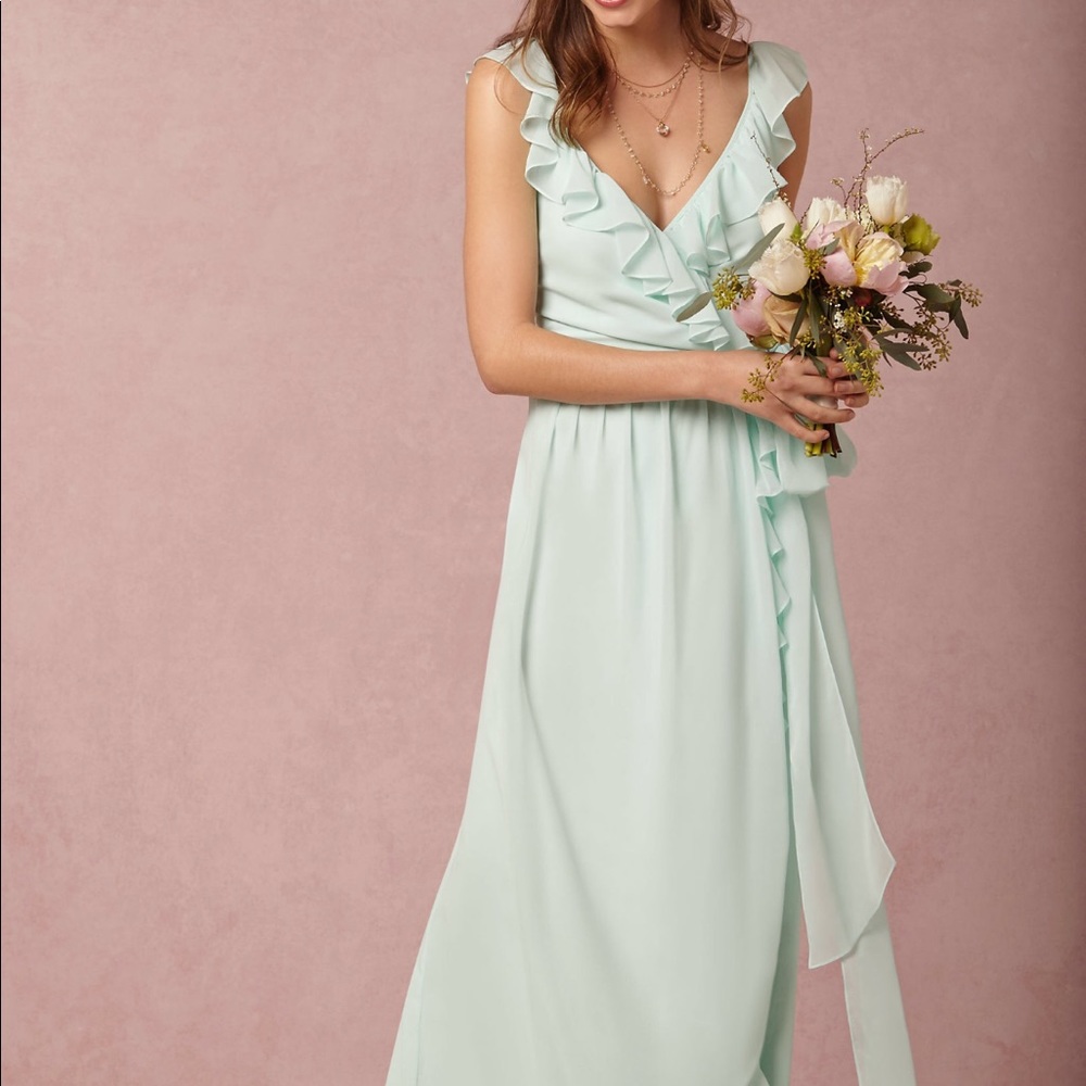 Anthropologie BHLDN Mint Ruffled Wrap Dress