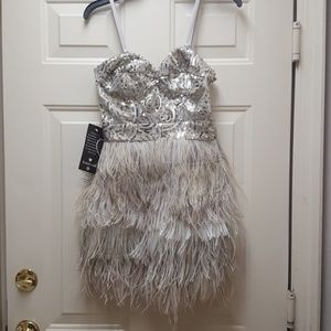 BEBE Isis Sequin Feather dress