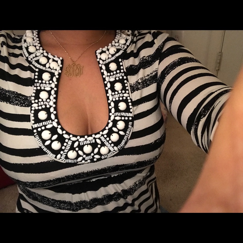 Bcbg stripe with applique blouse