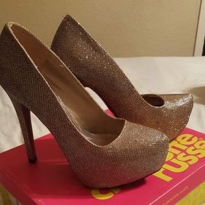 Champagne glitter mesh pumps