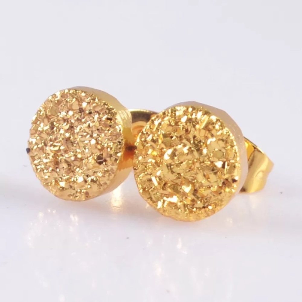 8mm round natural agate titanium Druzy earrings