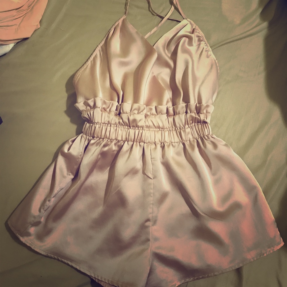 Xs silky pink romper with low back