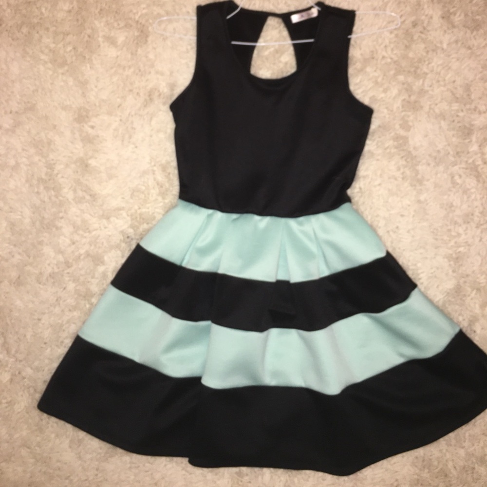 Black and mint skater dress