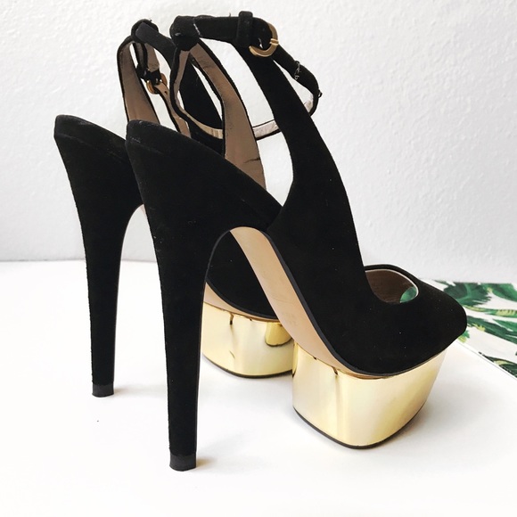 black gold platform heels