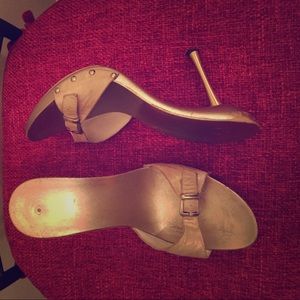 Gold slip on heels, excepting any offer