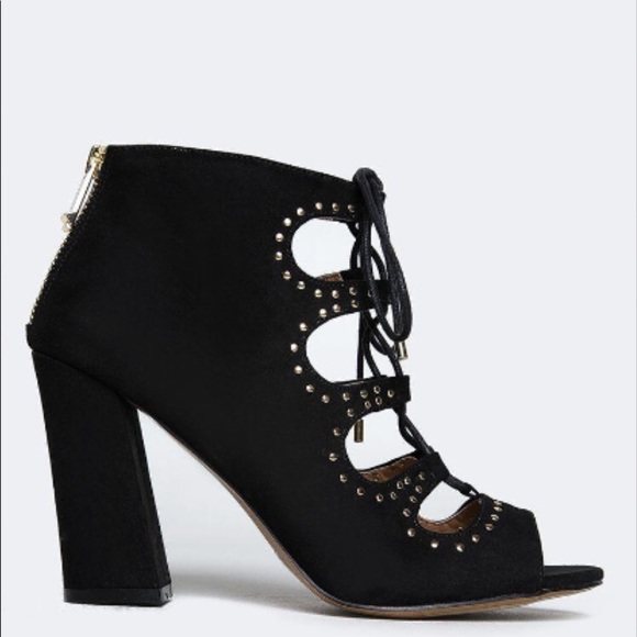 NIB Black Suede Studded Peep Toe Bootie - Picture 2 of 4