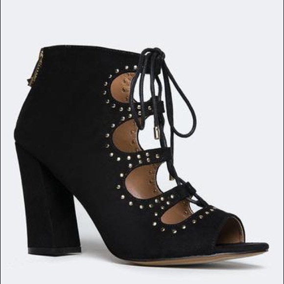 NIB Black Suede Studded Peep Toe Bootie - Picture 3 of 4