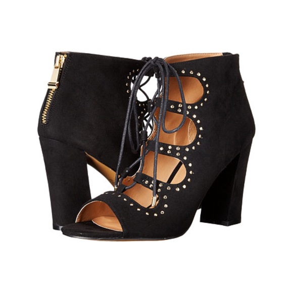 NIB Black Suede Studded Peep Toe Bootie - Picture 4 of 4
