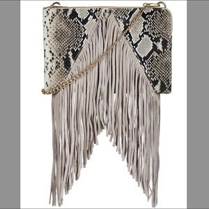 Topshop Faux Suede Snake Skin Fringe Crossbody Bag Topshop Faux Suede Snake Skin Fringe Crossbody Bag
