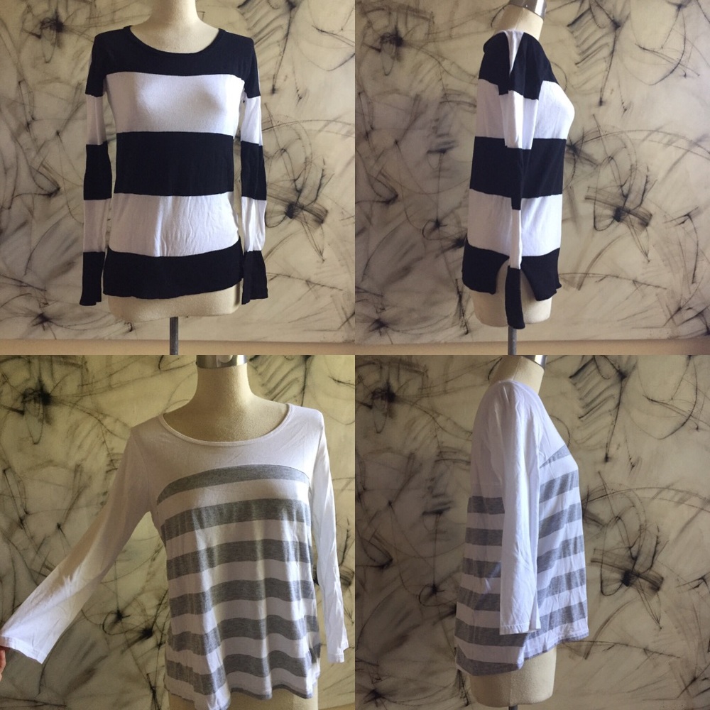 Lot of 2 Striped Garnet Hill Tops Gray Black White