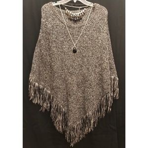 Black and grey fringe poncho