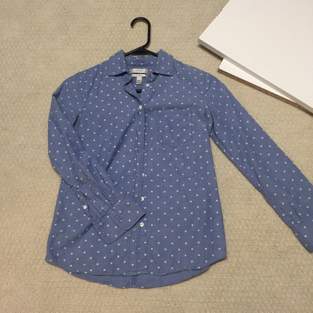 Jcrew petite xxs Polka dot chambray shirt