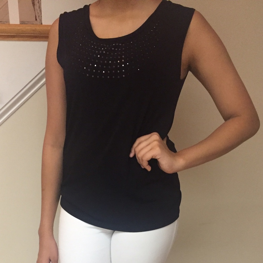 Black sleeveless blouse with beading