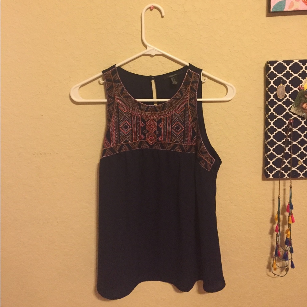Tribal detailed navy tank top!!!