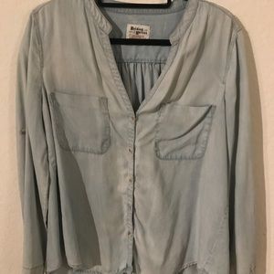 Chambray Top with Embroidered Back