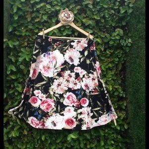 New York and Company Black Floral A Line Skirt