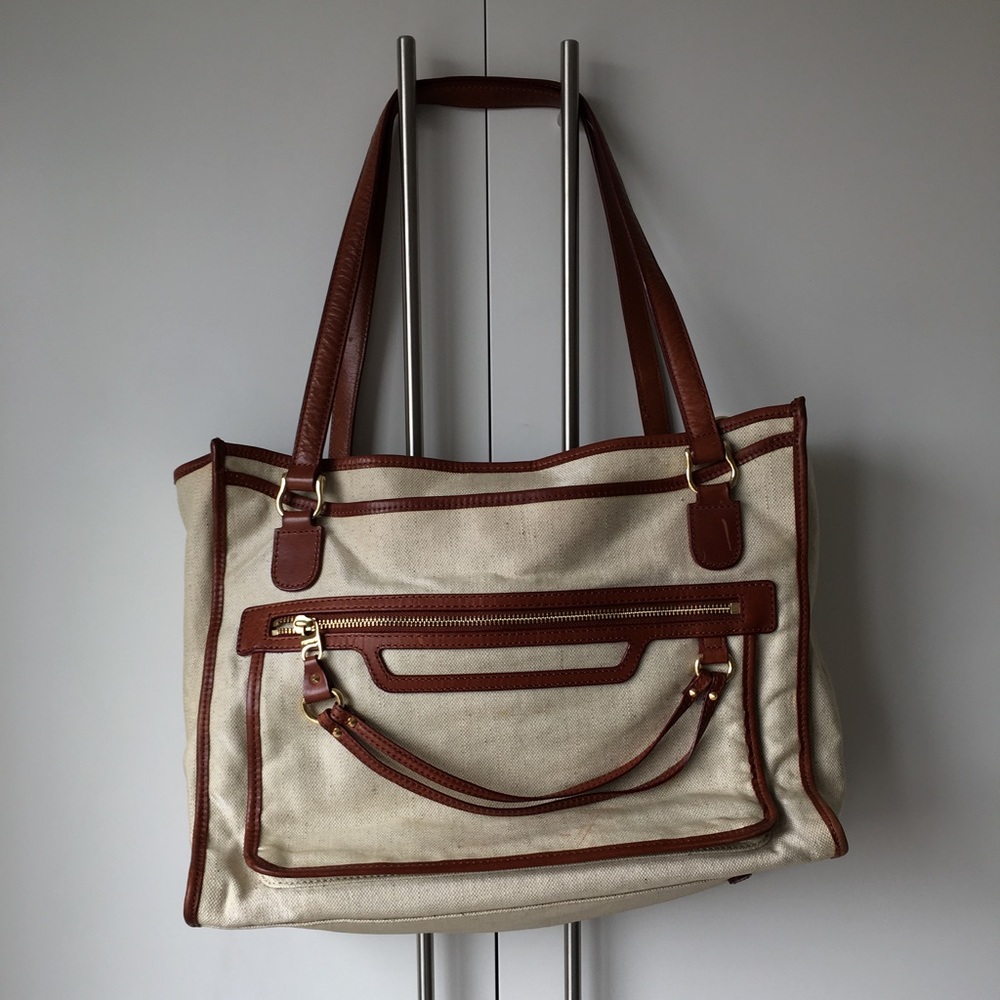 MZ Wallace natural coated linen maggie bag