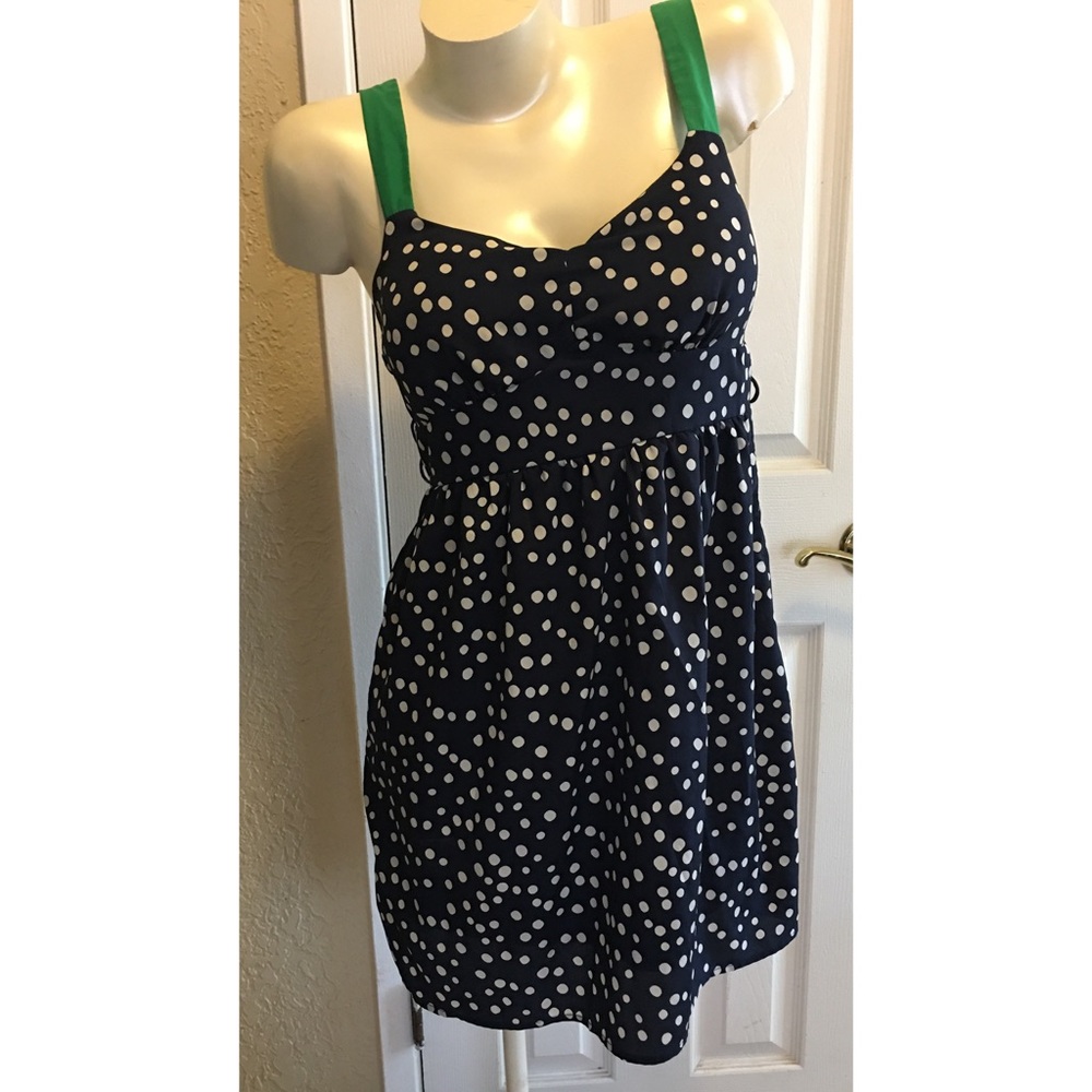 Cute navy polkadot dress green accents forever21 m